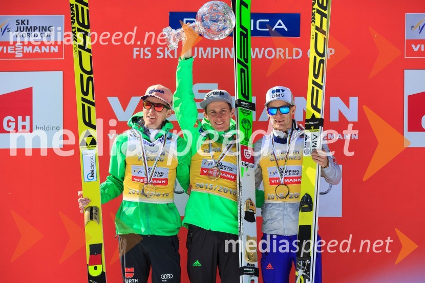  Severin Freund, smučarski skakalec;  Peter  Prevc, smučarski skakalec;  Kenneth Gangnes, smučarski skakalecPlanica 2016, nedelja, posamična tekma