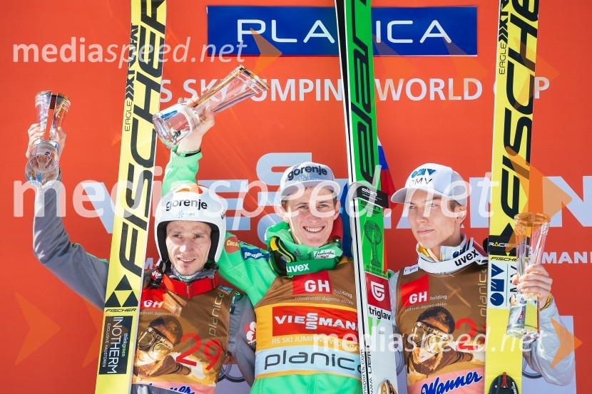  Robert Kranjec, smučarski skakalec;  Peter  Prevc, smučarski skakalec;  Johann Andre Forfang, smučarski skakalecPlanica 2016, nedelja, posamična tekma