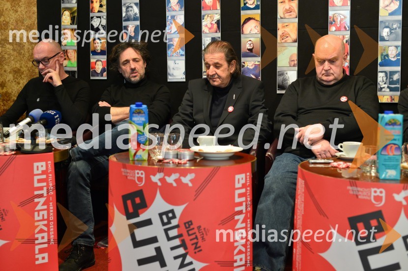  Goran Injac, umetniški vodja, Slovensko mladinsko gledališče;  Vito Taufer, režiser;  Emil  Filipčič, režiser;  Marko  Derganc, igralec in pisateljButnskala, novinarska konferenca pred premiero predstave
