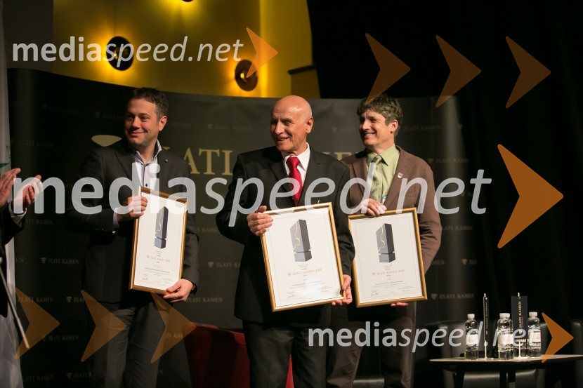  Matej Arčon, župan, Občina Nova Gorica;  Franc Mužič, župan, Občina Brda; mag. Borut Sajovic, župan občine TržičZlati kamen 2016, podelitev priznanj