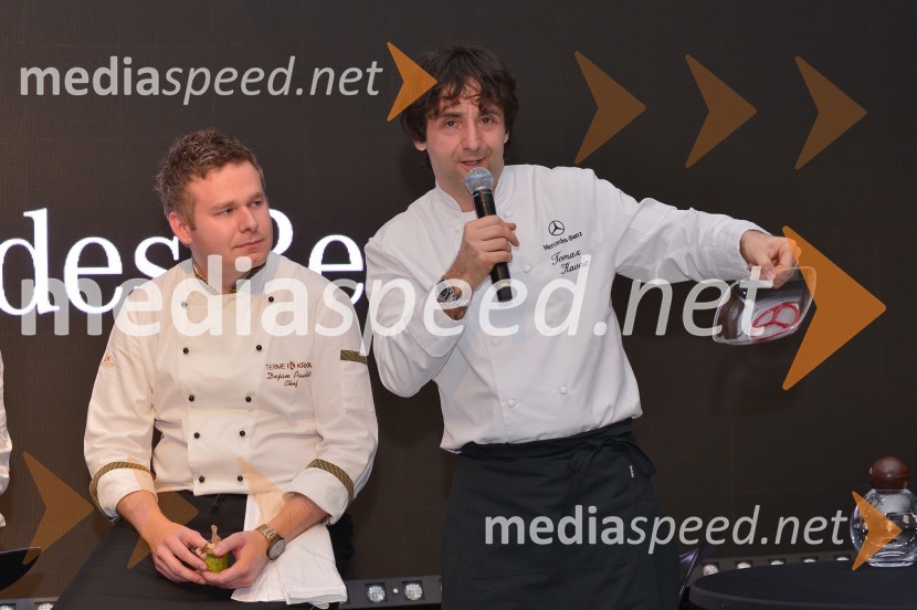  Dejan Pavlič, glavni grajski kuhar, Grad Otočec;  Tomaž Kavčič, kuharski mojster, Pri Lojzetu, ZemonoMercedes-Benz razred E, VIP predstavitev