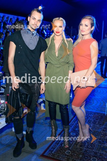  David Hojnik, modni oblikovalec DH fashion;  Doroteja Premužič, vizažistka, Diamondee Make Up;  Katarina BenčekLjubljana fashion week 2016, 2. dan, obiskovalci