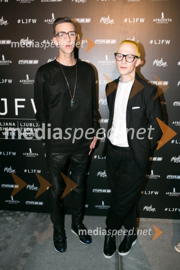  Matjaž Plošinjak, modni oblikovalec;  Eric Maj  Potočnik, modni oblikovalecLjubljana fashion week 2016, 2. dan, obiskovalci