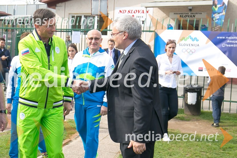  Borut Pahor, predsednik Republike Slovenije;  Bogdan Gabrovec, predsednik Olimpijskega komiteja Slovenije, predsednik Judo zveze Slovenije;  ... Predsednik MOK-a Thomas Bach na obisku v Sloveniji