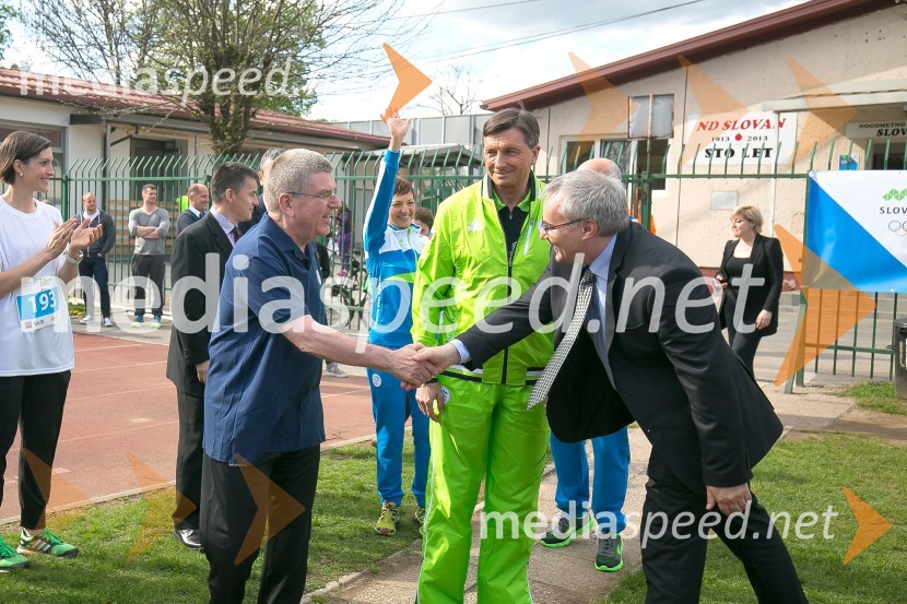  Thomas Bach, predsednik, Mednarodni olimpijski komite;  Borut Pahor, predsednik Republike Slovenije;  ... Predsednik MOK-a Thomas Bach na obisku v Sloveniji