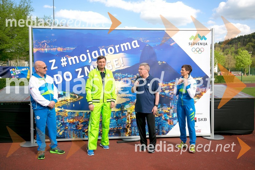  Bogdan Gabrovec, predsednik Olimpijskega komiteja Slovenije, predsednik Judo zveze Slovenije;  Borut Pahor, predsednik Republike Slovenije;  Thomas Bach, predsednik, Mednarodni olimpijski komite; prof. dr. Maja Makovec Brenčič, ministrica za izobraževanje, znanost in športPredsednik MOK-a Thomas Bach na obisku v Sloveniji