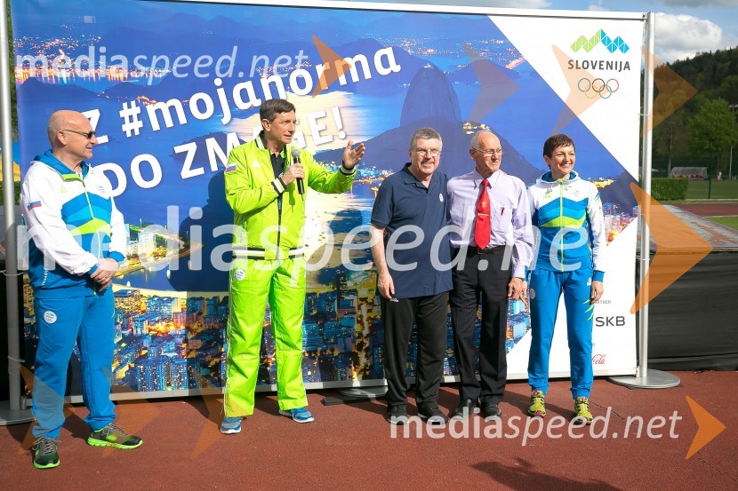  Bogdan Gabrovec, predsednik Olimpijskega komiteja Slovenije, predsednik Judo zveze Slovenije;  Borut Pahor, predsednik Republike Slovenije;  Thomas Bach, predsednik, Mednarodni olimpijski komite;  ... ; prof. dr. Maja Makovec Brenčič, ministrica za izobraževanje, znanost in športPredsednik MOK-a Thomas Bach na obisku v Sloveniji