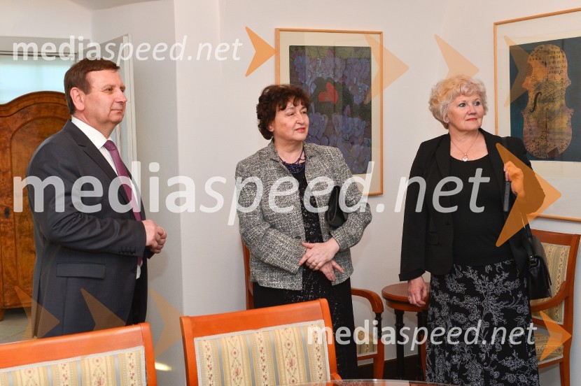 mag. Anton Balažek, župan občine Lendava; mag. Julijana Bizjak Mlakar, ministrica za kulturo;  Mirjana  BalažekJoan Miró, otvoritev razstave grafik