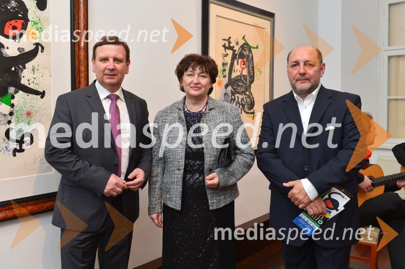 mag. Anton Balažek, župan občine Lendava; mag. Julijana Bizjak Mlakar, ministrica za kulturo; dr. Janez Balažic, umetnostni zgodovinarJoan Miró, otvoritev razstave grafik