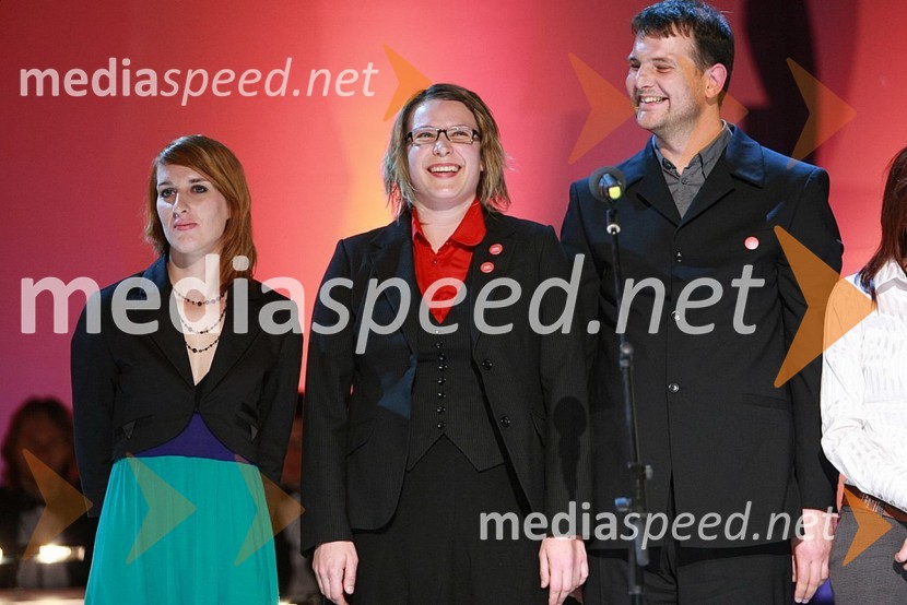 Alenka Marinič, Maja Dekleva, Tomaž Lapajne, člani Kolektiva Narobov, dobitniki Ježkove nagrade 2007Podelitev Ježkovih nagrad 2007 in dan RTV Slovenije