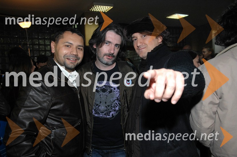 Vinko Grubišić, koproducent filma, Davor Janjić in Saša LošićPremiera filma Petelinji zajtrk v Zagrebu