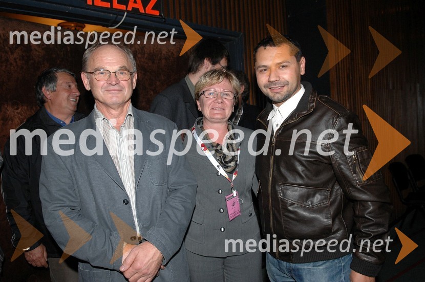 Franci Zajc, producent filma, asistentka in Vinko Grubišić, koproducent filmaPremiera filma Petelinji zajtrk v Zagrebu