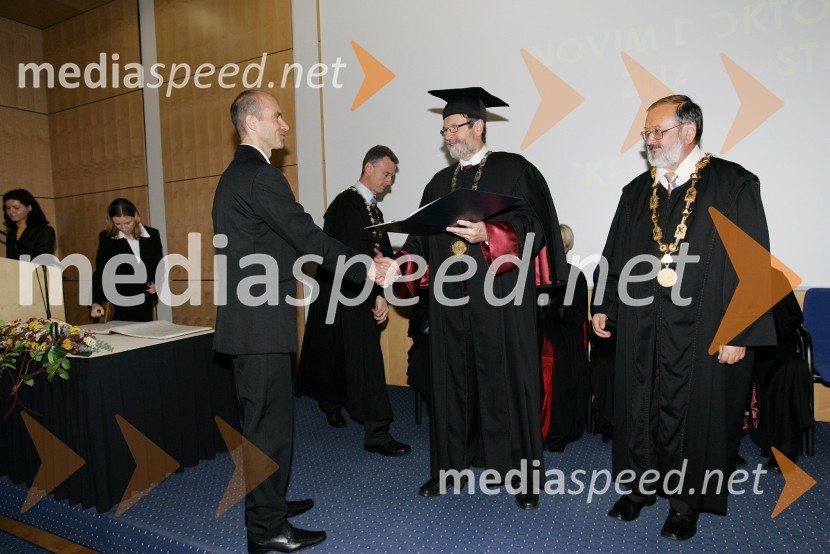 Dr. Beno Klopčič, dr. Ivan Rozman, rektor Univerze v Mariboru in prof. dr. Igor Tičar, dekan Fakultete za elektrotehniko, računalništvo in informatiko Univerze v MariboruPromocija doktorjev znanosti Univerze v Mariboru, oktober 2007