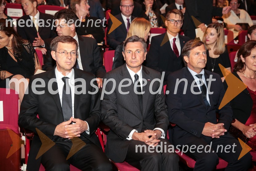 prof. dr. Miro Cerar, predsednik vlade Republike Slovenije;  Borut Pahor, predsednik Republike Slovenije;  Karl Erjavec, minister za zunanje zadeve RS, predsednik stranke Desus25. obletnica slovenske diplomacije