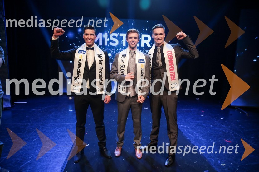  Klemen Zabukošek, Finalist Mister Slovenije 2016;  Tilen Grah, Mister Slovenije 2016;  Gregor Potrebuješ,  Finalist Mister Slovenije 2016 Mister Slovenije 2016 je Tilen Grah