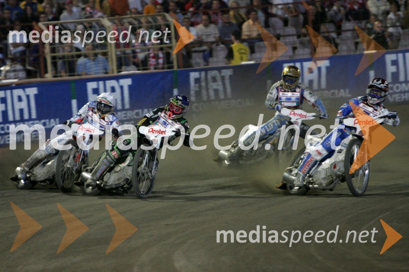 Jason Crump, Avstralija; Scott Nicholls, Velika Britanija; Hans Andersen, Danska in ...SPEEDWAY, Speedway Grand Prix - VN Poljske 2005 dirka