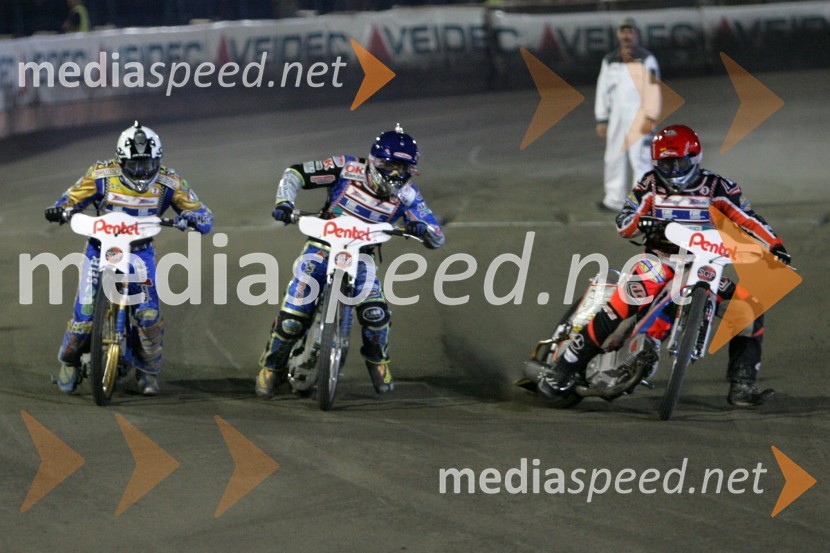 Tony Rickardsson, Švedska; Bjarne Pedersen, Danska in Greg Hancock, ZDASPEEDWAY, Speedway Grand Prix - VN Poljske 2005 dirka