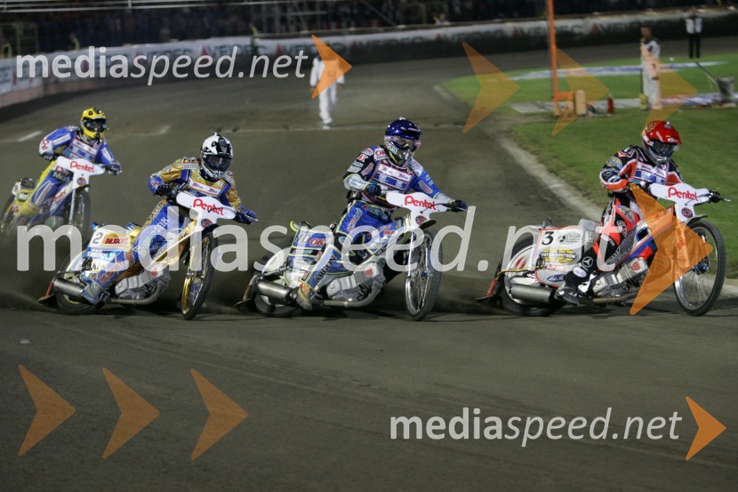 Piotr Protasiewicz, Poljska; Tony Rickardsson, Švedska; Bjarne Pedersen, Danska in Greg Hancock, ZDASPEEDWAY, Speedway Grand Prix - VN Poljske 2005 dirka