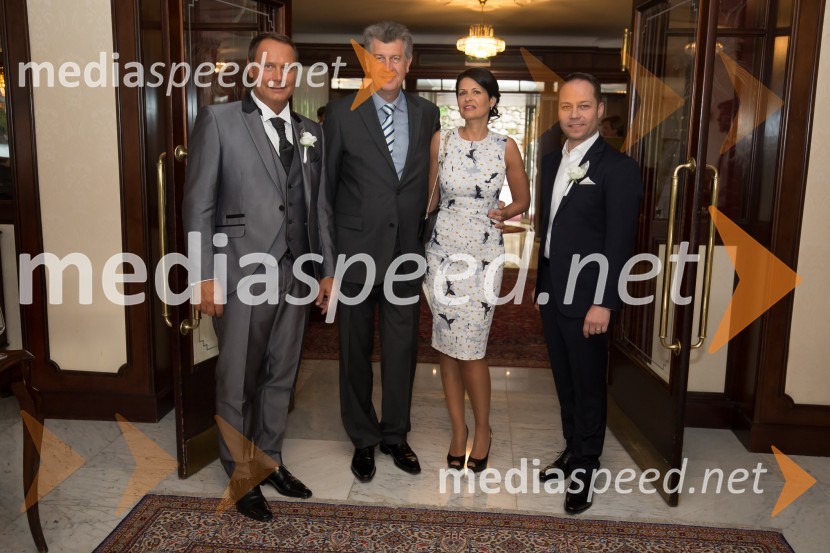 dr. Andrej Vizjak, ustanovitelj in partner AV.consulting;  Bojan Peljhan;  Nadja Peljhan;  Matjaž Zadravec, predsednik Royal Vision GroupPoroka Sonja Bajc in Andrej Vizjak