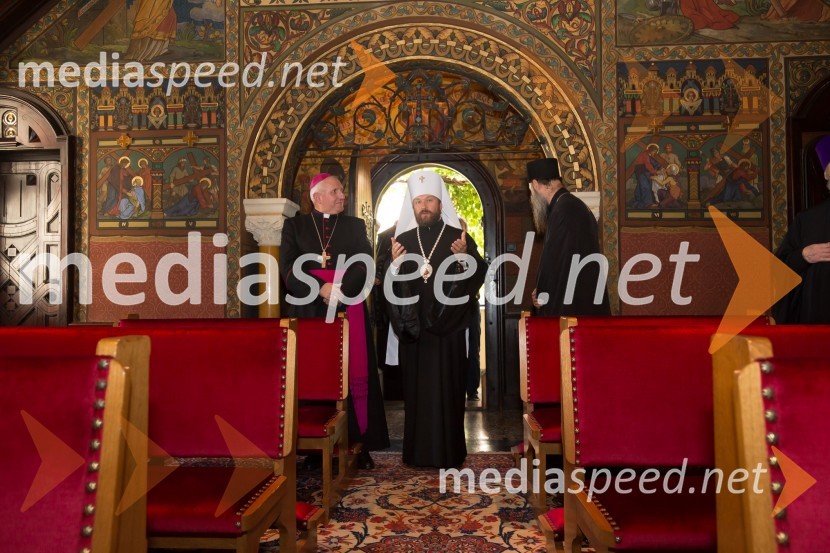 msgr. Stanislav  Zore, ljubljanski nadškof,metropolit;  Hilarion Alfeyev, Metropolit Volokolamskij IlarionEkumensko srečanje v Ljubljani