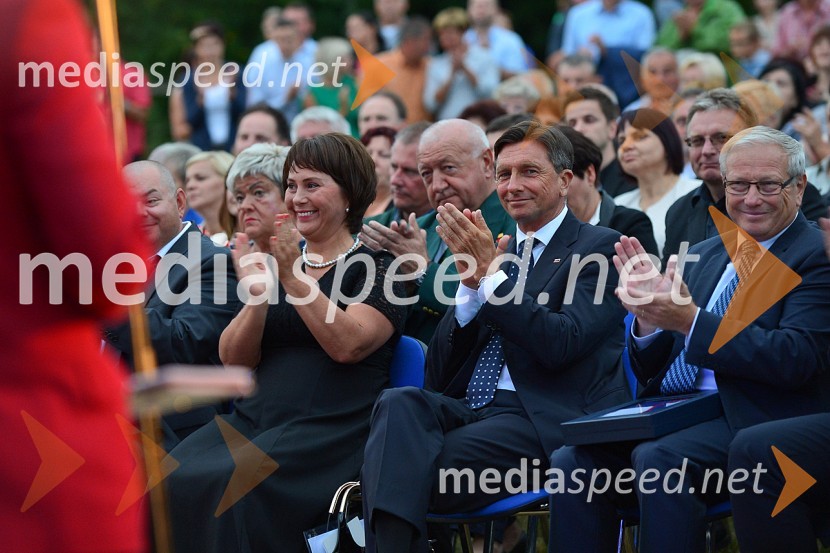 mag. Vesna Jerala Zver, županja, Občina Turnišče;  Borut Pahor, predsednik Republike Slovenije;  Milan Kerman, župan Občine BeltinciProslava ob obletnici združitve prekmurskih Slovencev z matičnim narodom