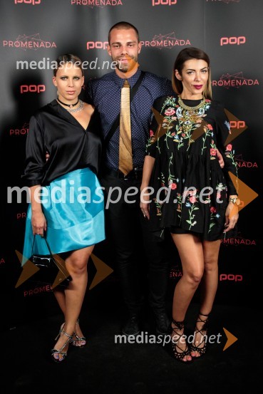  Manja Stević Plesnar, voditeljica, Big Brother;  Emi Nikočević, nekdanji tekmovalec v resničnostnem šovu Bar;  Mirela Lapanović, zmagovalka šova Big Brother 2016POP Promenada 2016