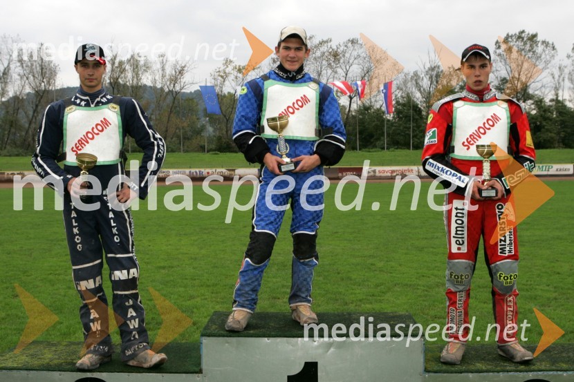 Marko Oto, SK Prelog Hrvaška, Matija Duh, AMD Krško in Davor Volk, AMD KrškoSPEEDWAY, 7. dirka za DP