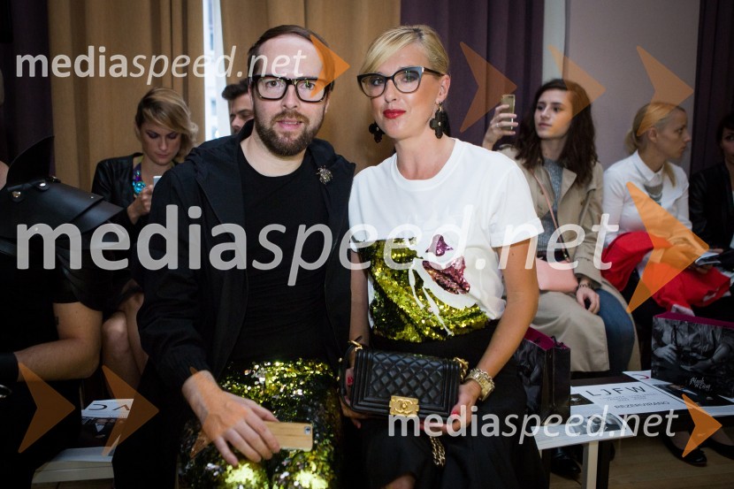  Dejan David Kemperl, glavni in odgovorni urednik revij David in Golf klub;  Blanka Košmerlj, NLB SkladiLjubljana Fashion Week  (LJFW), 1. dan