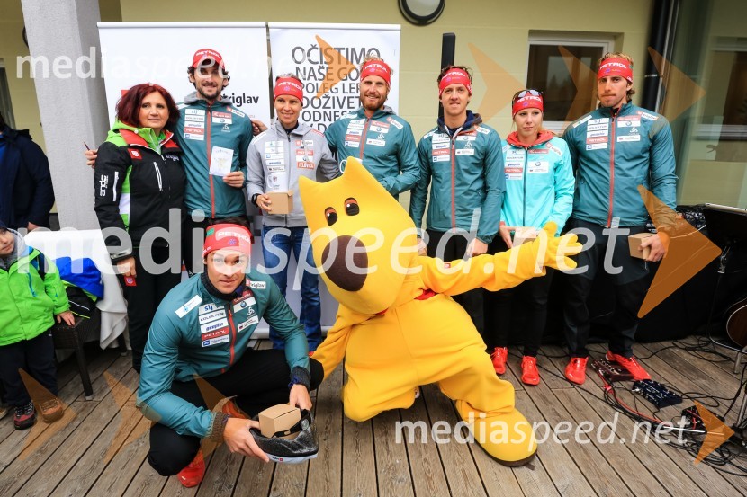  ... ;  Jakov Fak, biatlonec;  Rok  Tršan, biatlonec;  Teja  Gregorin, biatlonka;  Kuža Pazi, maskota, Zavarovalnica Triglav;  Klemen Bauer, biatlonec;  ... ;  ... ;  ... Očistimo naše gore 2016, zaključek akcije