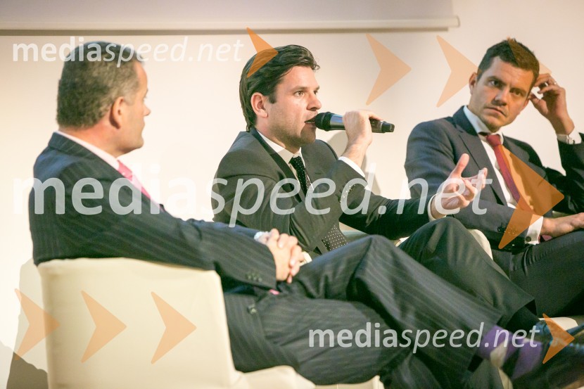  Andrew Hunt Vodopivec, Regional Export Manager at Intralighting;  Žiga Hieng, Member of Board at Salus, William Swan/Swan Golf Designs;  Luka Vesnaver, Partner at Ernst & YoungSports Meets Business, poslovna konferenca