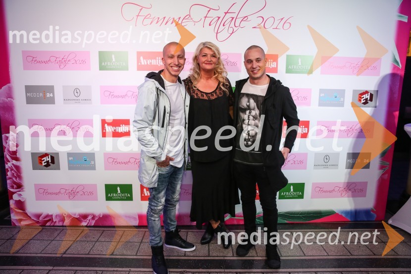  Filip Kržišnik, F&B Acrobatics;  Carmen Leban, novinarka;  Blaž Slanič, F&B AcrobaticsFemme fatale 2016 je Alma Rekić