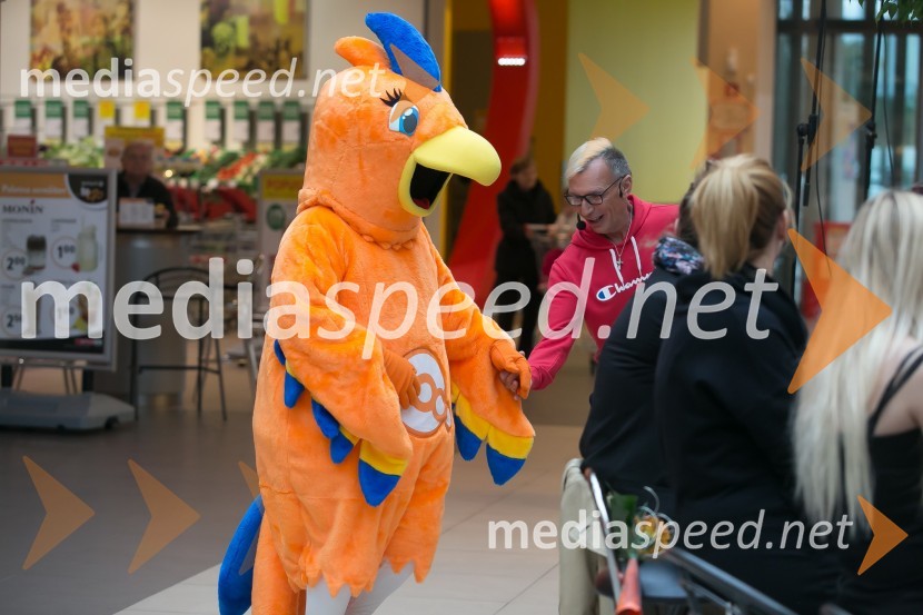  papiga QLara, maskota Qlandie;   Igor  Jelen-Iggy, koreograf, lastnik plesnega centra IgenModna revija, Qlandia Krško