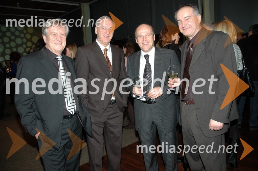 Stane Grah, direktor in lastnik TV Pika, Janez Ujčič, generalni direktor RTS, Marjan Jurenec, direktor Pro Plus in Rajko Djordjevič, direktor VTVSprejem treh predsednikov za novinarje