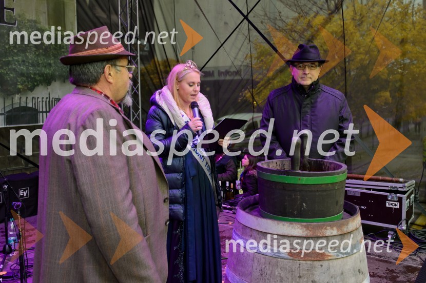  Alojz  Jenuš - Slavek, outar in brač iz Malečnika;  Kaja Šerbinek, Mariborska vinska kraljica 2016; dr. Andrej Fištravec, župan, Mestna občina MariborMartinovanje v Mariboru 2016