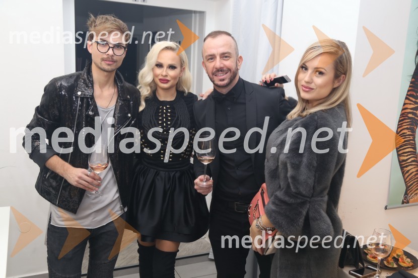  David Hojnik, modni oblikovalec DH fashion;  Doroteja Premužič, vizažistka, Diamondee Make Up;  Goran Pfeiler, frizer, studio Orange;  Katarina BenčekDruga obletnica lepotnega centra Studio Oranž