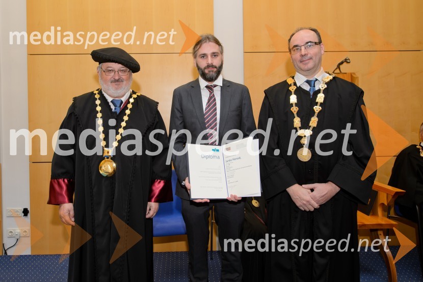 prof. dr. Igor Tičar, rektor, Univerza v Mariboru; dr. Janko Horvat, Fakulteta za elektrotehniko, računalništvo in informatiko; red. prof. dr. Marjan Mernik, Fakulteta za elektrotehniko, računalništvo in informatikoPromocija doktorjev znanosti na UM, december 2016