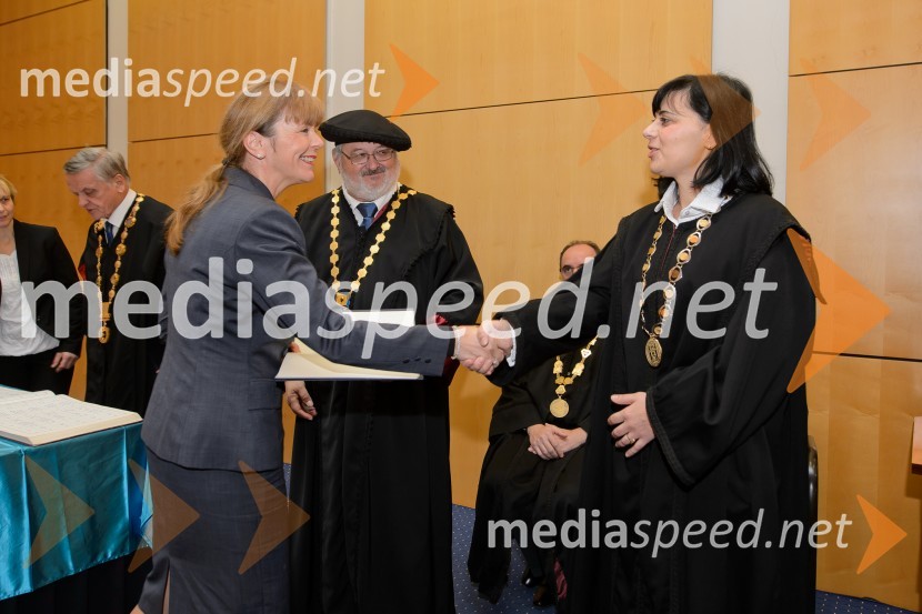 dr. Saša Zupan Korže, Ekonomsko-poslovna fakulteta; prof. dr. Igor Tičar, rektor, Univerza v Mariboru; dr. Lidija Hauptman, izredna profesorica, v.d. dekana EPFPromocija doktorjev znanosti na UM, december 2016