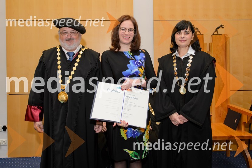 prof. dr. Igor Tičar, rektor, Univerza v Mariboru; dr. Polona Pašić, Ekonomsko-poslovna fakulteta; dr. Lidija Hauptman, izredna profesorica, v.d. dekana EPFPromocija doktorjev znanosti na UM, december 2016
