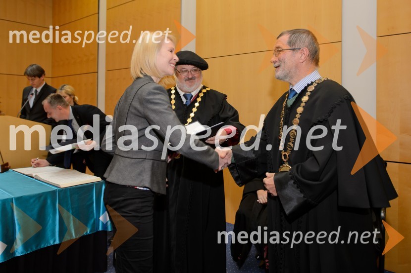 dr. Danijela Rus, Filozofska fakulteta; prof. dr. Igor Tičar, rektor, Univerza v Mariboru; prof. dr. Božidar Kante, dekan, Filozofska fakulteta, Univerza v MariboruPromocija doktorjev znanosti na UM, december 2016