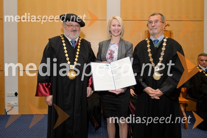 prof. dr. Igor Tičar, rektor, Univerza v Mariboru; dr. Danijela Rus, Filozofska fakulteta; prof. dr. Božidar Kante, dekan, Filozofska fakulteta, Univerza v MariboruPromocija doktorjev znanosti na UM, december 2016