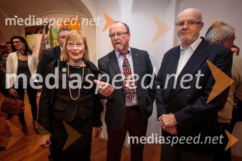 Nevenka Leban Orešič, pianistka, častna konzulka Republike Litve;  Tomaž Domicelj, glasbenik;  Ivan  Leban, funkcionar IZSIzseki / preseki, odprtje razstave izbora del iz Likovne zbirke RIKO