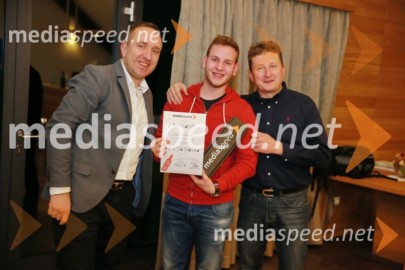  Borut  Cvetko, kreativni direktor Mediaspeed;  Vid Rotar, fotograf;  Danilo Steyer,   vinar, Steyer Vina; vinski vitez, predsednik Vinske reprezentance SlovenijeMediaspeed 15. rojstni dan in ponovoletno druženje