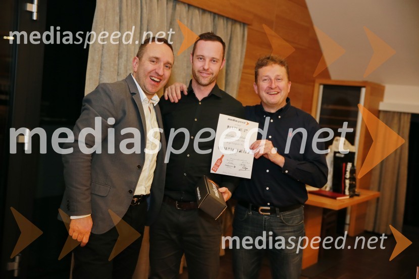  Borut  Cvetko, kreativni direktor Mediaspeed;  Matjaž Tavčar, fotograf;  Danilo Steyer,   vinar, Steyer Vina; vinski vitez, predsednik Vinske reprezentance SlovenijeMediaspeed 15. rojstni dan in ponovoletno druženje