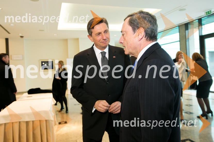  Borut Pahor, predsednik Republike Slovenije;  Mario Draghi, predsednik ECB10. obletnica uvedbe evra