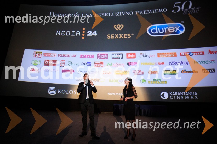  Klemen Bunderla, radijski voditelj, radio Aktual;  Anita Gošte, radijska voditeljica, Radio AktualPetdeset odtenkov teme, predpremiera filma