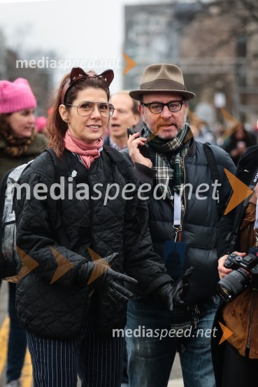  Marisa Tomei, igralka;  Fisher Stevens, igralecProtestni pohod žensk v Washington