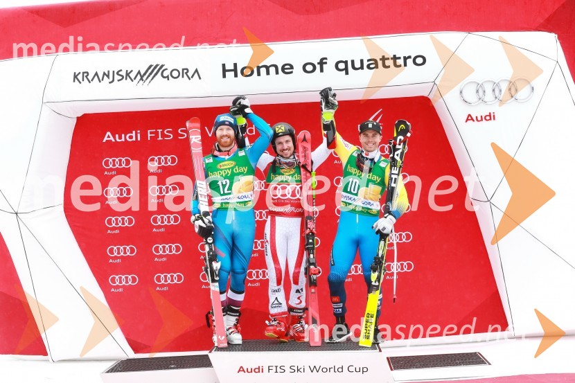  Leif Kristian Haugen, smučar, Norveška;  Marcel Hirscher, smučar (Avstrija);  Matts  Olsson, smučar, ŠvedskaPokal Vitranc 2017, veleslalom