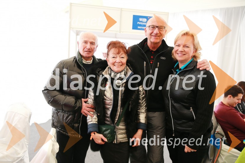  Tone Prosenc;  Tjaša Andree Prosenc, pravnica;  Heinz  Slesak, generalni direktor Porsche Slovenija d.o.o. in direktor Porsche;  Sabrina Pečelin, vodja odnosov z javnostmi pri Porsche Slovenija d.o.o.Pokal Vitranc 2017, VIP druženje, sobota