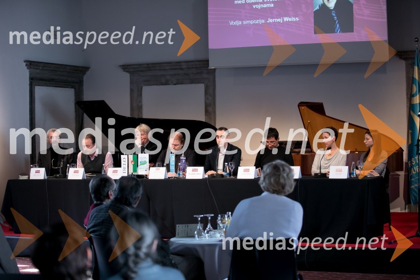  Romeo Drucker;  Patrik Greblo, dirigent;  Lovrenc Arnič, dirigent;  Darko  Brlek, direktor, Festival Ljubljana; prof. dr. Jernej Weiss, Akademija za glasbo, Univerza v Ljubljani;  Leon Stefanija;  Barbara Jernejčič Fürst;  Nina Šenk Kosem, skladateljicaFestival Ljubljana, 32. Slovenski glasbeni dnevi, predstavitev programa