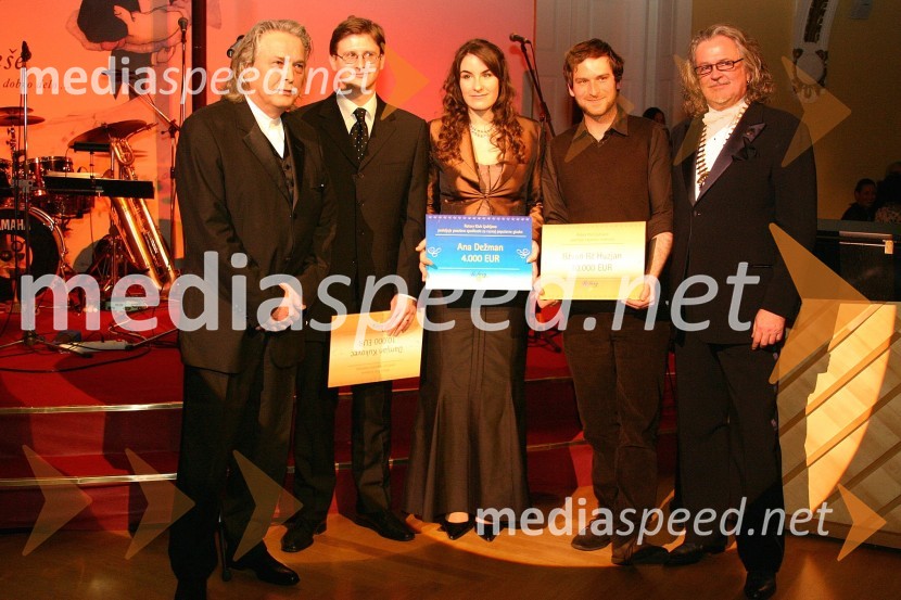 Damjan Kukovec, Vladimir Pezdirc, predsednik strokovne žirije za podelitev štipendij, Ana Dežman, pevka, Ištvan Išt Huzjan, akademski slikar in Jani Bavčer, predsednik Rotary Club LjubljanaVeliki rotarijski ples 2008